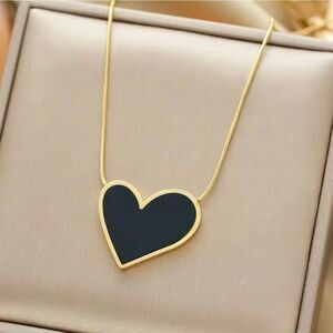 18K Gold Plated Black Heart Necklace
